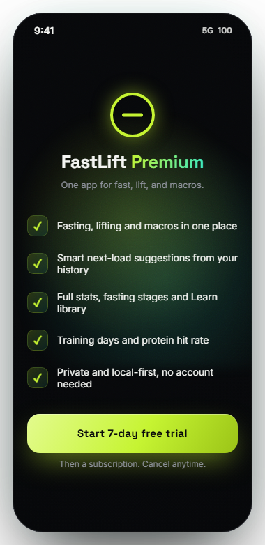 FastLift Premium overview screen